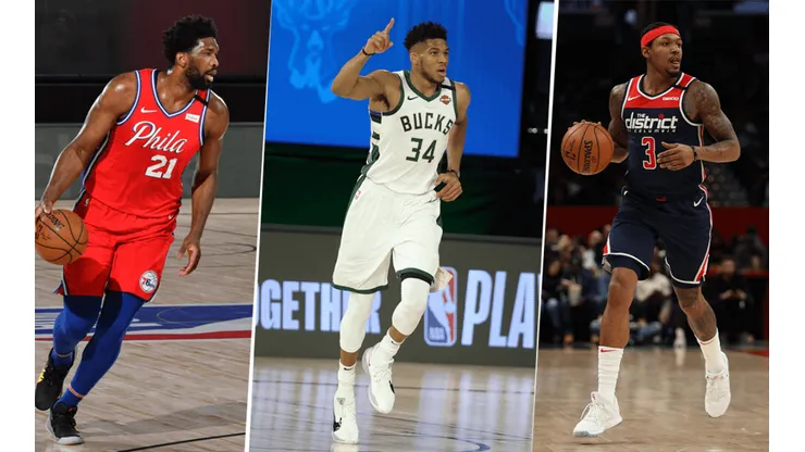 Joel Embiid, Giannis Antetokounmpo y Bradley Beal (Getty Images)