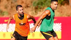 Arda Turán y Radamel Falcao en el último entrenamiento del Galatasaray.