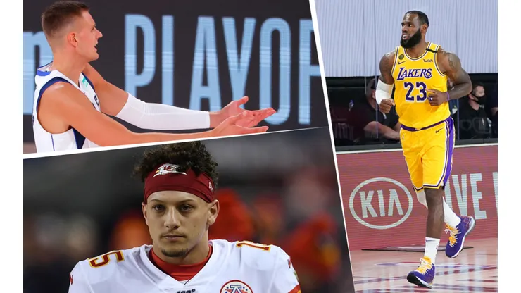 Kristaps Porzingis, Patrick Mahomes y LeBron James (Getty Images)