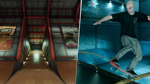 La diferencia de gráficos de la pista 'El Hangar' en Tony Hawk's Pro Skater remastered 1+2.