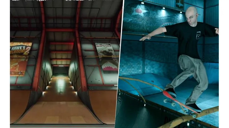 La diferencia de gráficos de la pista 'El Hangar' en Tony Hawk's Pro Skater remastered 1+2.