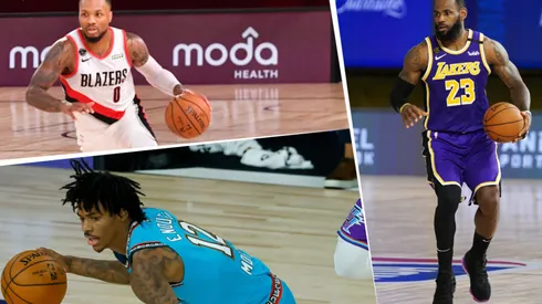 Damian Lillard, Ja Moran y LeBron James (Getty Images)