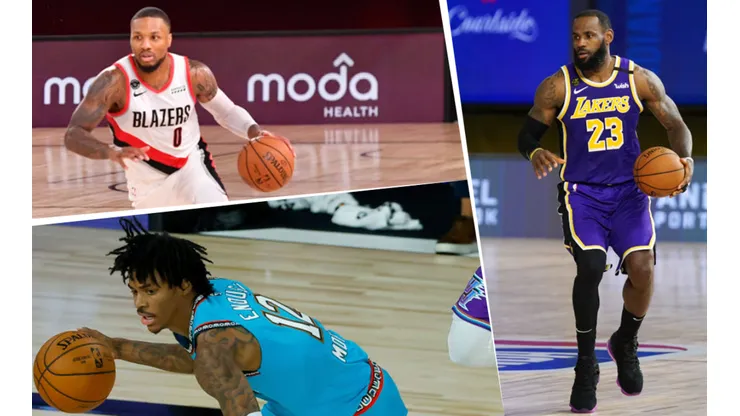 Damian Lillard, Ja Moran y LeBron James (Getty Images)