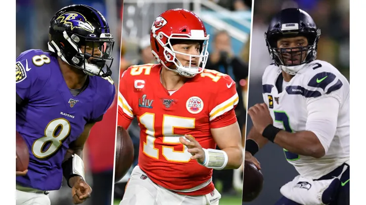 Lamar Jackson, Patrick Mahomes y Russell Wilson (Getty Images)