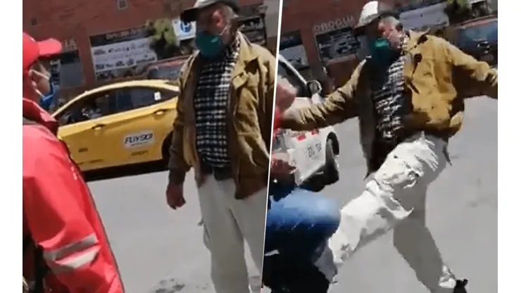 El patadón que se ganó un funcionario por pedirle a un anciano que se colocara bien el tapabocas