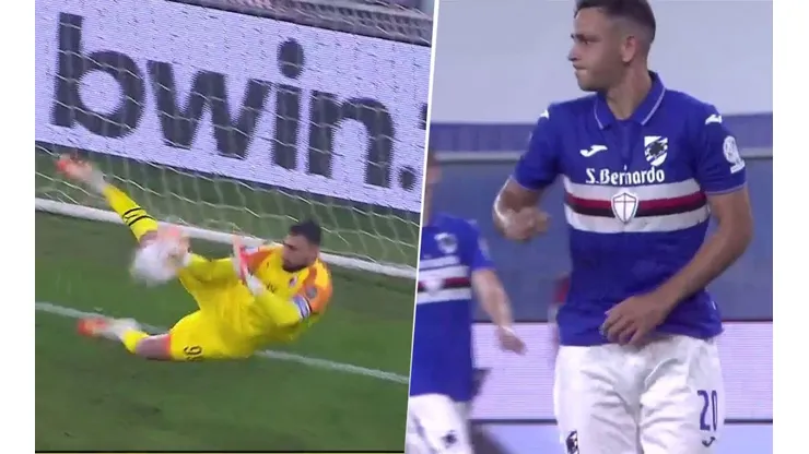 Maroni entró en Sampdoria, pateó un penal y se lo atajó Donnarumma