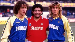 Maradona junto a Troglio y Caniggia en el fútbol italiano.