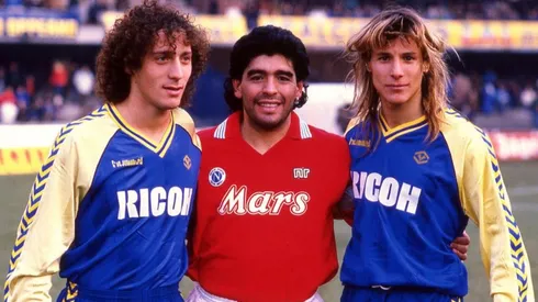 Maradona junto a Troglio y Caniggia en el fútbol italiano.