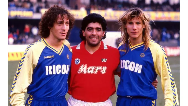 Maradona junto a Troglio y Caniggia en el fútbol italiano.