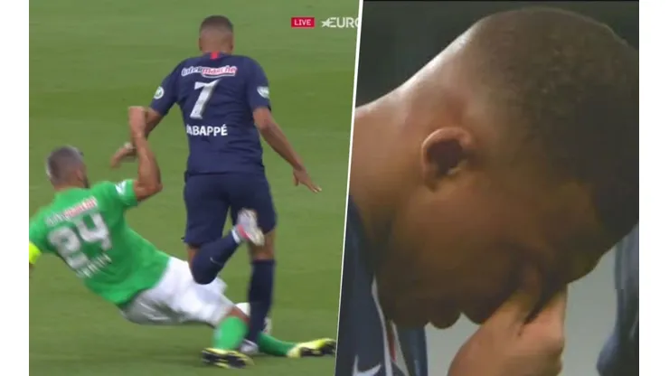 Asustó a todos: a Mbappé le dieron una patada de roja y se fue llorando