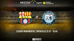 Qué canal transmite Barcelona SC vs. Guayaquil City por un amistoso
