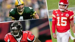 Brett Favre, Michael Vick y Patrick Mahomes (Getty Images)