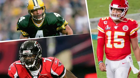 Brett Favre, Michael Vick y Patrick Mahomes (Getty Images)