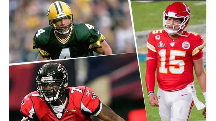 Brett Favre, Michael Vick y Patrick Mahomes (Getty Images)