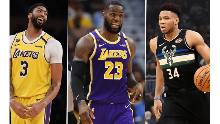 Anthony Davis, LeBron James y Giannis Antetokounmpo (Getty Images)