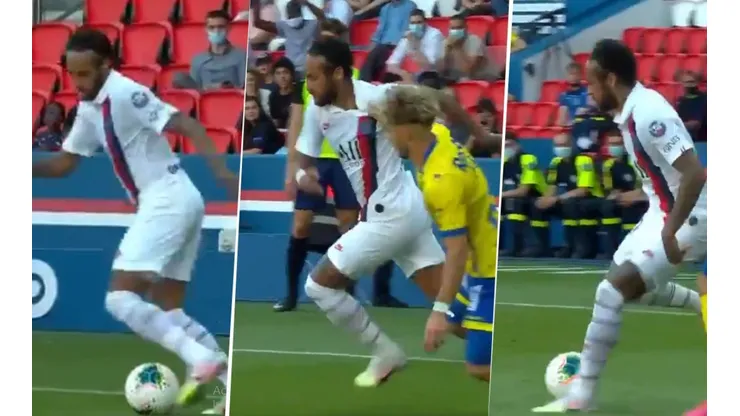 Neymar sin ropa: salva el balón, ridiculiza al rival y tira un pase no look