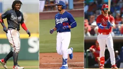 Ronald Acuña Jr, Mookie Betts y Bryce Harper. (Getty)