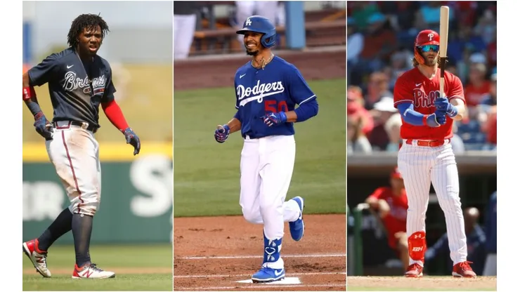 Ronald Acuña Jr, Mookie Betts y Bryce Harper. (Getty)