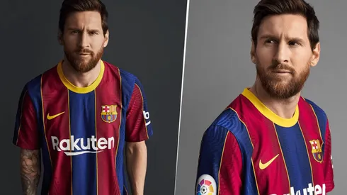 Foto de Lionel Messi con la nueva camiseta de Barcelona.