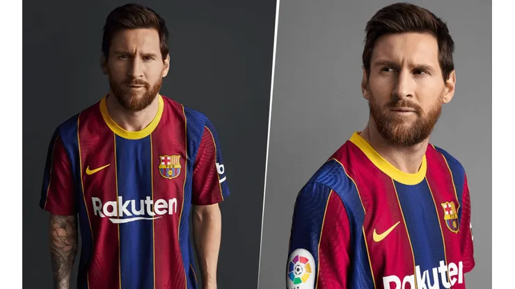 Foto de Lionel Messi con la nueva camiseta de Barcelona.