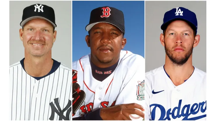 Randy Johnson, Pedro Martínez, y Clayton Kershaw (Getty).