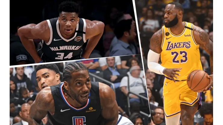 Kawhi Leonard, Giannis Antetokounmpo y LeBron James (Getty Images)