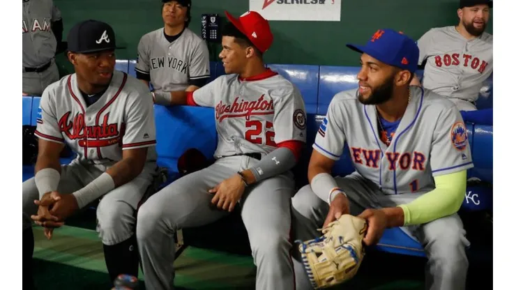 Ronald Acuña Jr., Juan Soto y Amed Rosario (Getty Images)