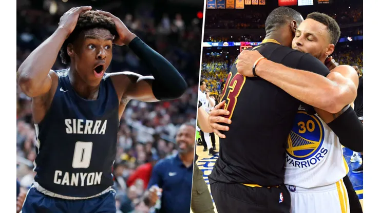 Bronny James, LeBron James y Stephen Curry (Getty Images)