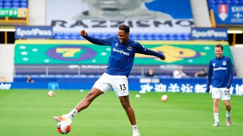 La sonrisa de Yerry Mina tras volver a pisar el césped de Goodison Park