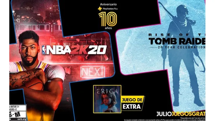 PS Plus cumple 10 años y Sony lo festeja con 3 grandes juegos: NBA 2K20, Tomb Raider y Erica