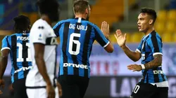 El festejo de Lautaro Martínez y De Vrij.