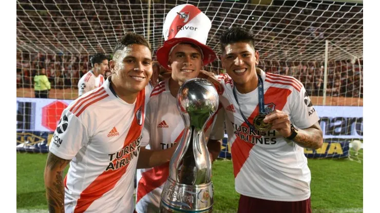 Quintero, Borré y Carrascal festejando la Copa Argentina 2019.