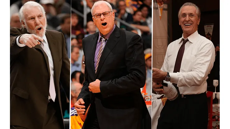 Gregg Popovich, Phil Jackson y Pat Riley (Getty Images)