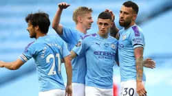 La celebración de los jugadores de Manchester City.