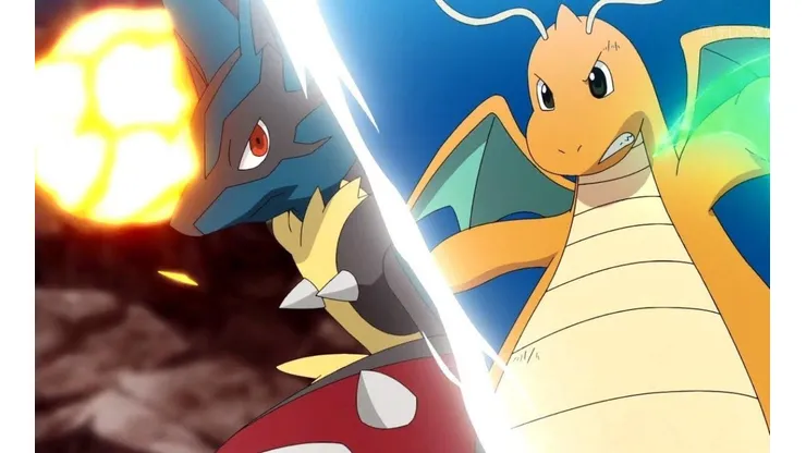 ¡Llegó la revancha! Dragonite de Ash vs Mega Lucario de Corelia en el anime de Pokémon