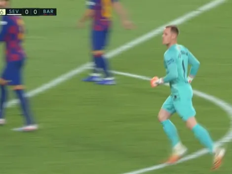 ¡Locura total! Ter Stegen fue a cabecear en la última jugada contra Sevilla