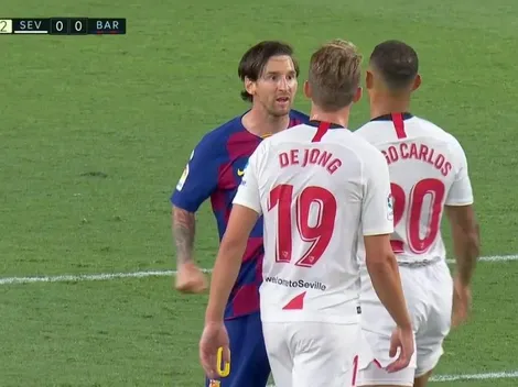 Messi salió a defender a Suárez, empujó a Diego Carlos y lo dejó en el piso