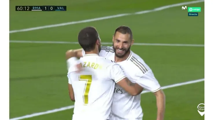 Apareció la dupla Hazard-Benzema para que Real Madrid haga el 1-0