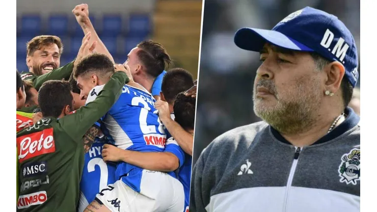 Maradona se puso la del Napoli y festejó en las redes la Copa Italia