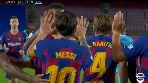 El festejo de Messi y de todo Barcelona.