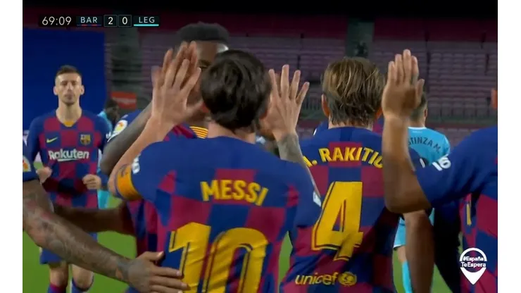El festejo de Messi y de todo Barcelona.
