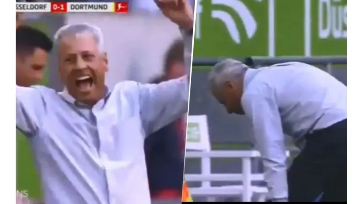 No podemos más: el DT del Dortmund se lesionó festejando el gol de Haaland