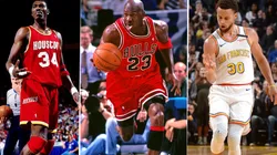 Olajuwon, Jordan y Curry. Foto: Getty Images.