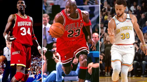 Olajuwon, Jordan y Curry. Foto: Getty Images.