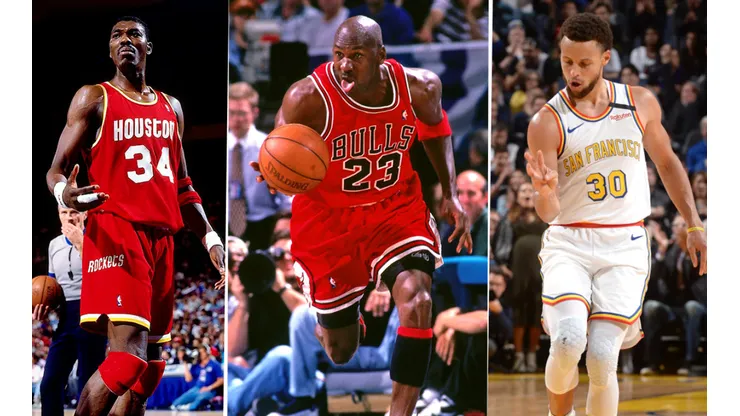 Olajuwon, Jordan y Curry. Foto: Getty Images.