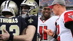 Michael Thomas, Drew Brees, Julio Jones y Matt Ryan. Foto: Getty Images.