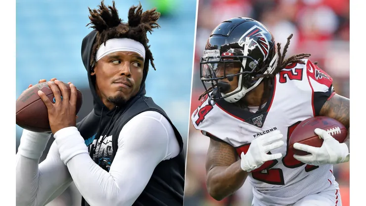 Cam Newton y Devonta Freeman. Foto: Getty.
