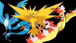 Zapdos, Moltres y Articuno, especies legendarias en el animé de Pokémon.