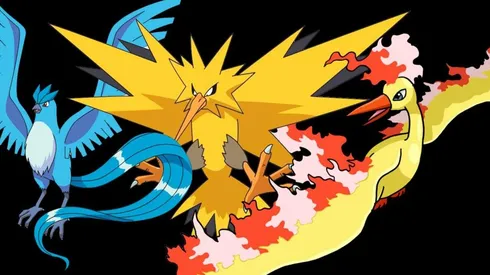 Zapdos, Moltres y Articuno, especies legendarias en el animé de Pokémon.