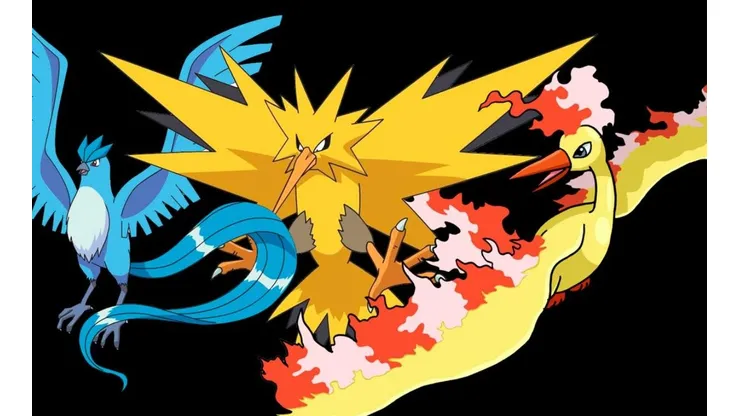 Zapdos, Moltres y Articuno, especies legendarias en el animé de Pokémon.